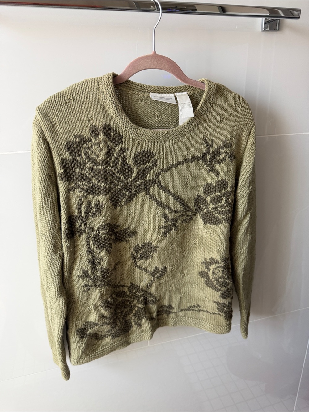 Liz Claiborne cotton/ramie sweater olive green size Large like new